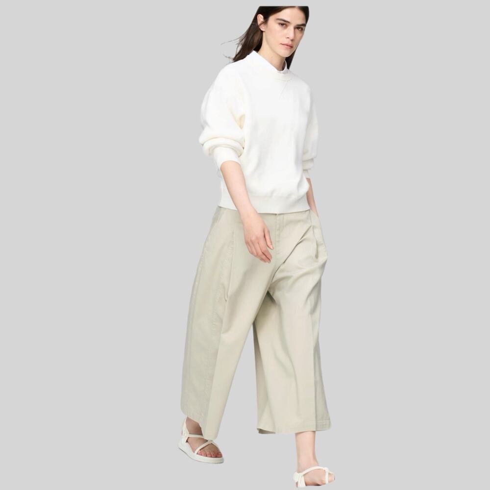 UNIQLO Cotton Culottes Beige Women Large Wide Leg Lagenlook Pleated Gorpcore